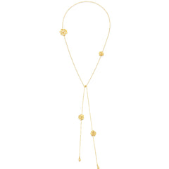 Adjustable long necklace with movable blooming rose drops
