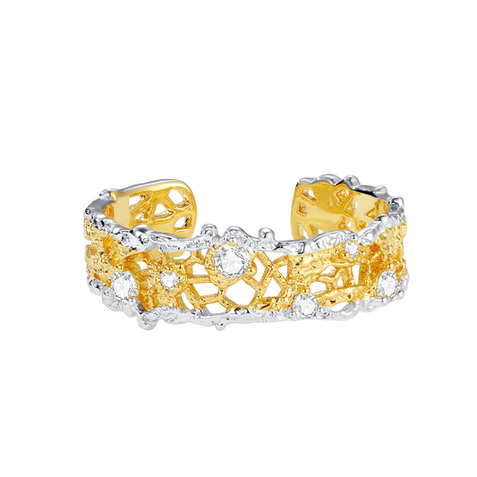 Leavers lace stacking open ring in two tone