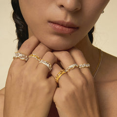 Medium leavers lace ruffle stacking open ring in two tone