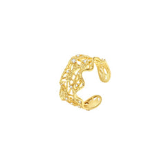 Medium leavers lace ruffle stacking open ring in two tone
