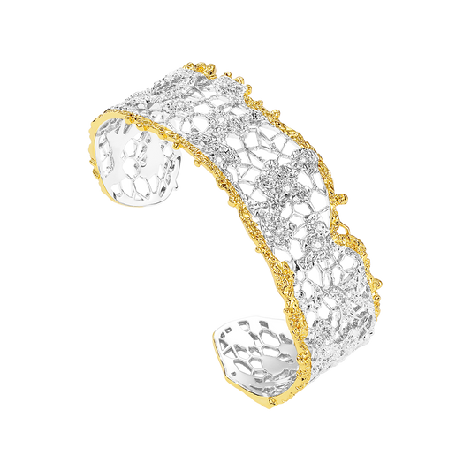 Medium leavers lace stacking bangle in two tone\Glod\Silver