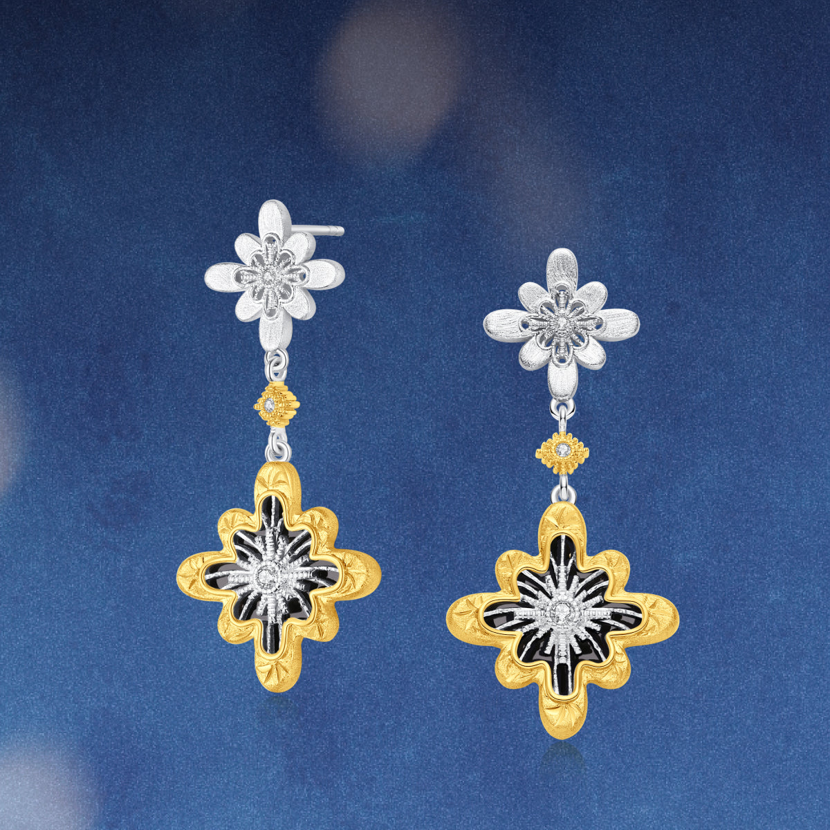 OOAK Bulino FireworksTwilight bulino double-fireworks earrings with black agate