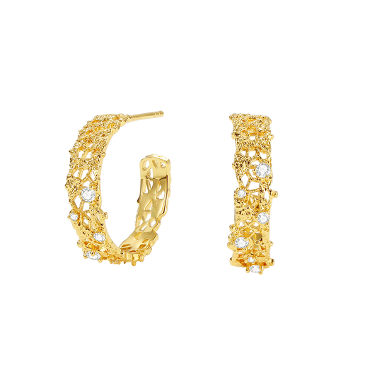 Leavers lace hoop earrings in two tone\Glod\Silver